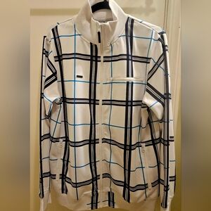 Empyre White Plaid Zip Jacket with Black & Blue Windowpane